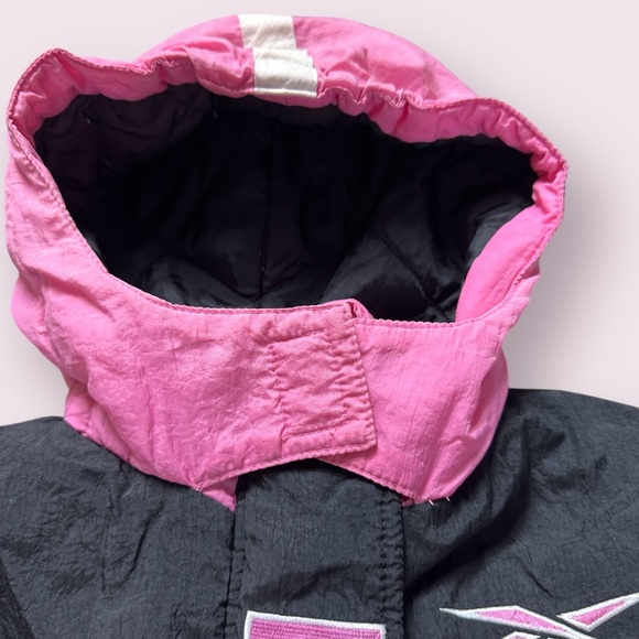 Vintage Black And Pink Girls Reebok Winter Coat With Hood No Size Tag - Picture 6 of 14